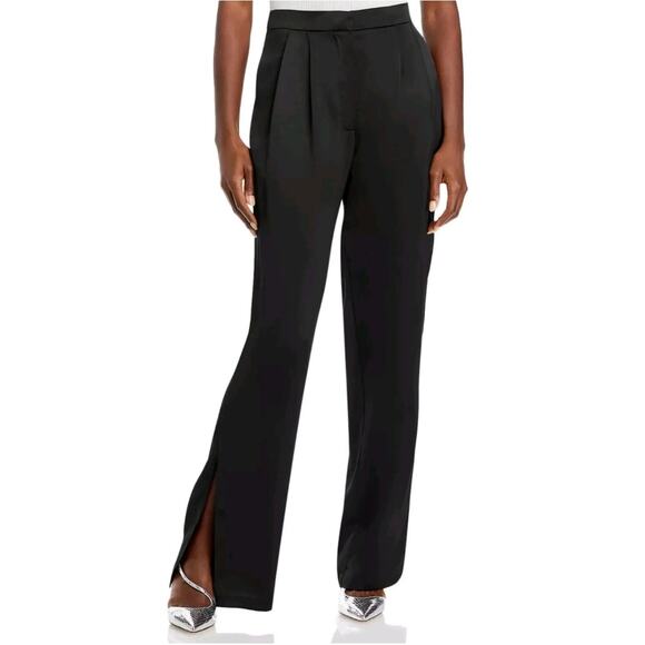 Wayf Pants - WAYF Black Prince Pleated Wide Leg, Slit Ankle Satin Trouser, Size M, NWOT